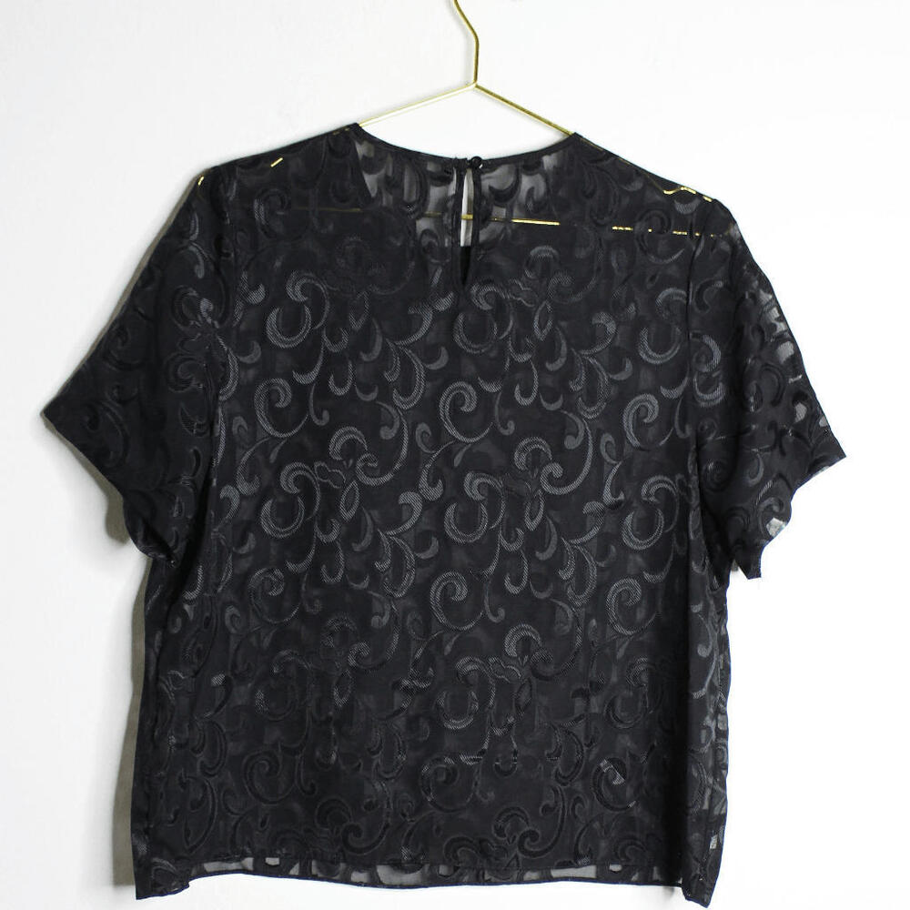 VTG Black Sheer Swirl Design Tee Blouse - Cinema Etoile - Large - Picture 3 of 6